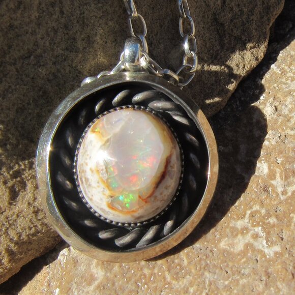 Artemis And Aura Silver Sage Mexican Fire Opal Sterling...